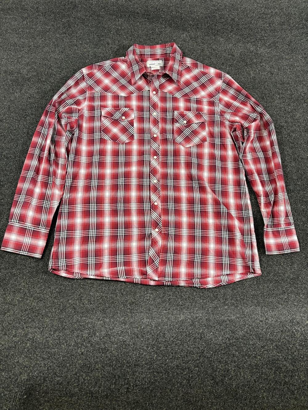 Wrangler Shirt Mens XLT Red Plaid Long Sleeve Western Snap MTW1351 Pockets